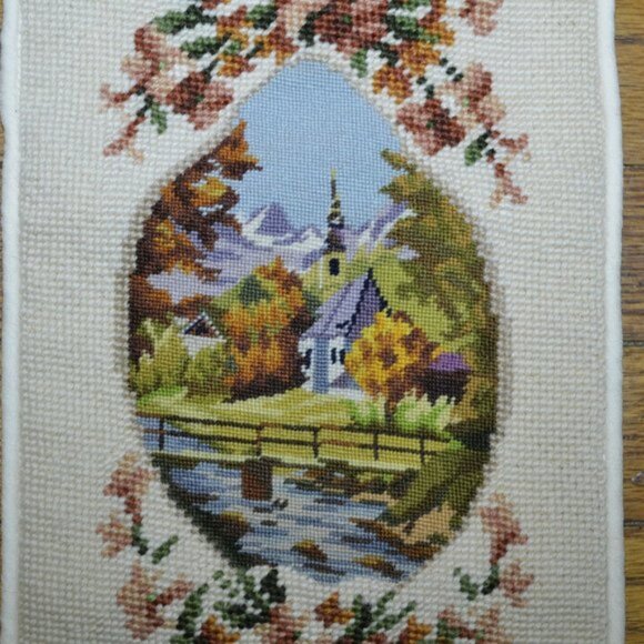 Vintage  Bell Pull Needlepoint With Petite  Changing Seasons Church Wall Decor - Picture 5 of 8